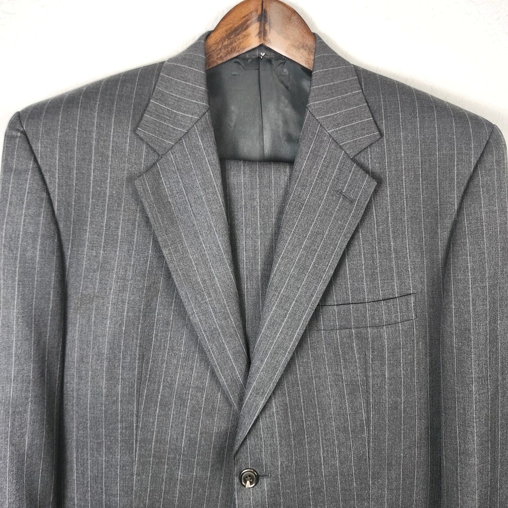 Izod Wool 2pc Pinstripe Business Suit Mens 42R Gray Jacket + Pant 34x29‎ Office